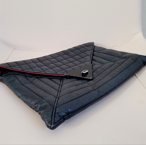 L.A.M.B. Clutch Black Leather Envelope Bag Wristlet Quilted